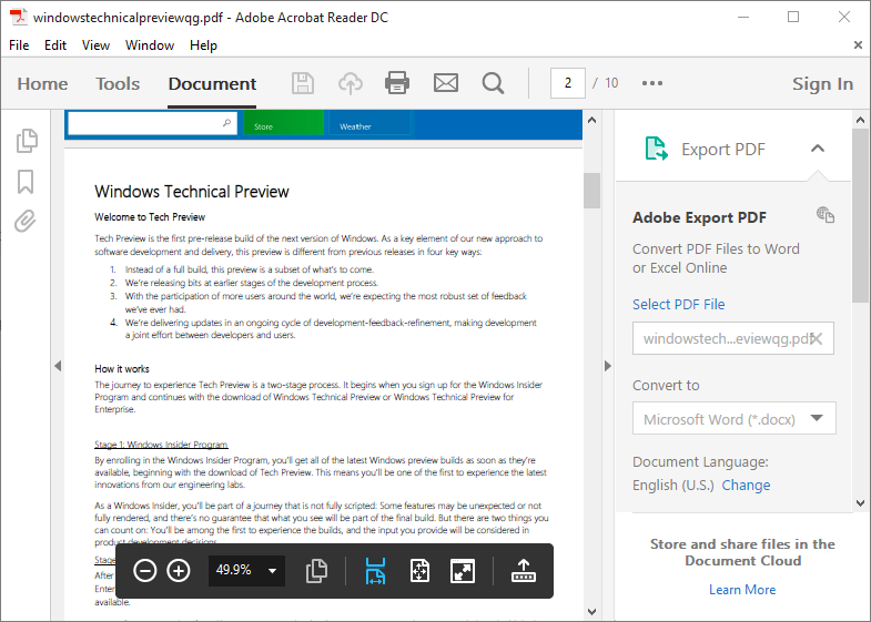 what is the latest version of adobe reader for windows 10